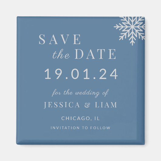 Dusty Blue Winter Wedding Save the Date Magneet (Voorkant)