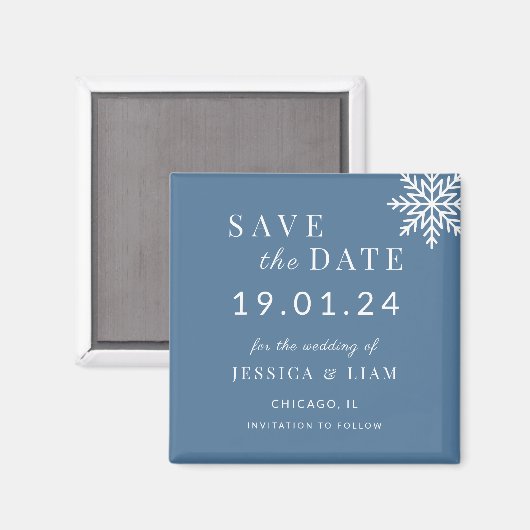 Dusty Blue Winter Wedding Save the Date Magneet (Voorkant / Achterkant)