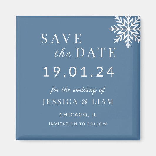 Dusty Blue Winter Wedding Save the Date Magneet (Voorkant)