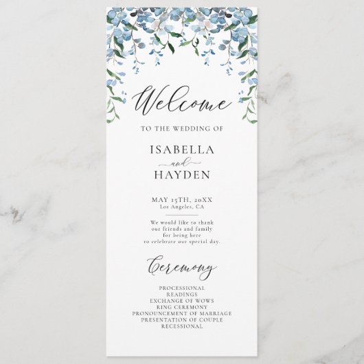 Dusty Blue Wisteria Bloemen Lente Bloemen Bloemen  Programmakaart (Voorkant)