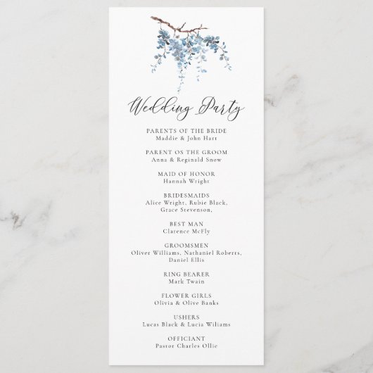 Dusty Blue Wisteria Bloemen Lente Bloemen Bloemen  Programmakaart (Achterkant)