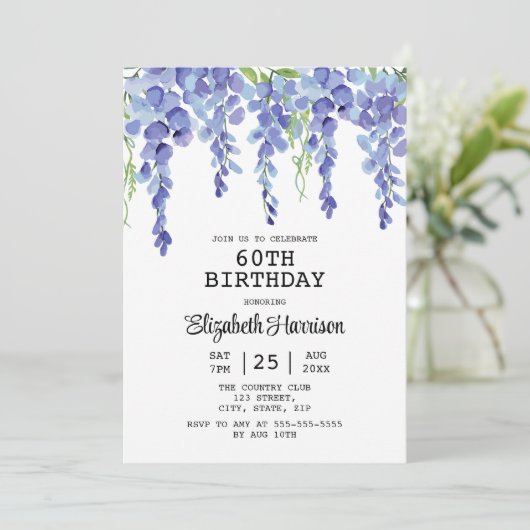 Dusty Blue Wisteria Bloemengroen 60e verjaardag Kaart (Staand voorkant)
