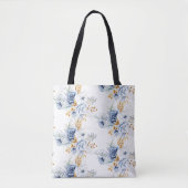 Dusty Blue Wit Gouden Bloem Bruiloft Tote Bag (Voorkant)