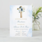 Dusty blue with cross baptism  kaart (Staand voorkant)