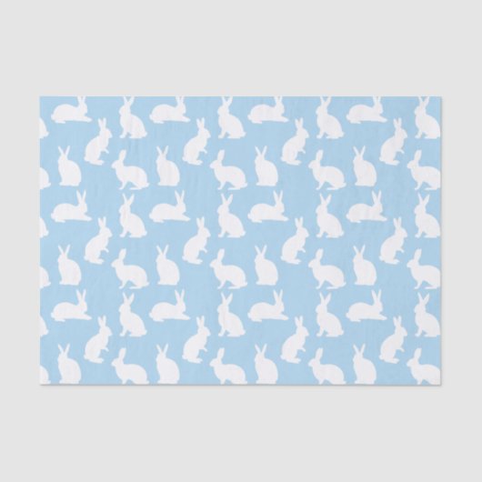 Dusty Blue With White Bunny Pattern Cute Easter Tissuepapier (Voorkant)