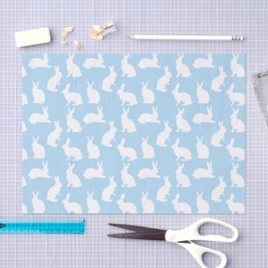 Dusty Blue With White Bunny Pattern Cute Easter Tissuepapier (Craft)