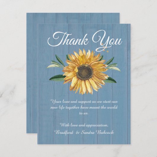 Dusty Blue Wood Sunflower Weddenschap Hartelijk da (Voorkant / Achterkant)