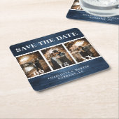 Dusty Blue Wood Weduwfoto slaat de datum op Kartonnen Onderzetters (Schuin)