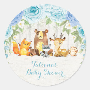 Dusty Blue Woodland Baby Dieren Bedankt Ronde Sticker