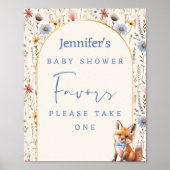 Dusty Blue Woodland Fox Baby shower voorkeursbord Poster (Voorkant)
