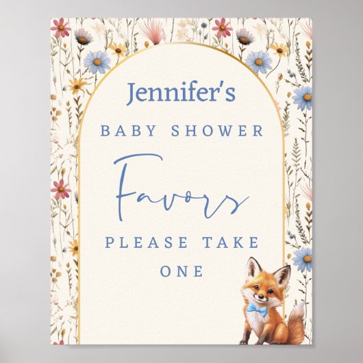 Dusty Blue Woodland Fox Baby shower voorkeursbord Poster (Voorkant)