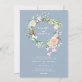 Dusty Blue Woodland Rozen Greenery Floral Wedding Kaart (Voorkant)