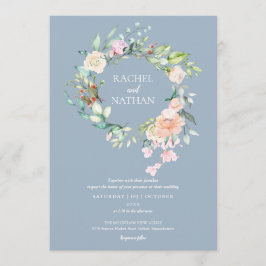 Dusty Blue Woodland Rozen Greenery Floral Wedding Kaart