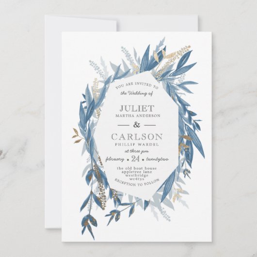 Dusty Blue Wreath met rustiek Kaart (Voorkant)