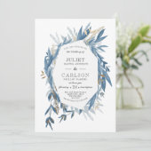 Dusty Blue Wreath met rustiek Kaart (Staand voorkant)