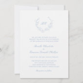 Dusty Blue Wreath Monogram Elegant Trouwen Kaart (Voorkant)