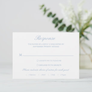 Dusty Blue Wreath Monogram Elegant Trouwen RSVP Kaartje