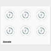 Dusty Blue Wreath Monogram Retouradres Ronde Sticker (Vel)