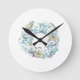Dusty Blue Wreator Flower Clock Ronde Klok