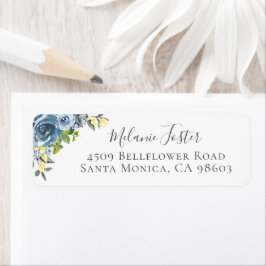 Dusty Blue Yellow Botanical Floral Return Address Etiket
