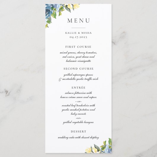 Dusty Blue Yellow Botanical Menu (Voorkant)