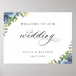 Dusty Blue Yellow Botanical Weddenschap Welcome Po Poster