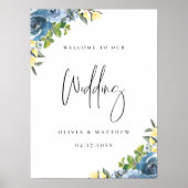 Dusty Blue Yellow Botanical Weddenschap Welcome Poster (Voorkant)