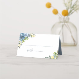 Dusty Blue Yellow Botanical Wedding Plaatskaartje
