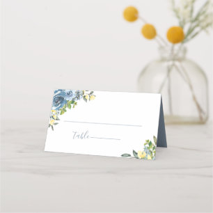 Dusty Blue Yellow Botanical Wedding Plaatskaartje