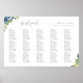 Dusty Blue Yellow Botanical Wedding Seating Chart Poster