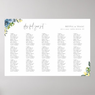 Dusty Blue Yellow Botanical Wedding Seating Chart Poster