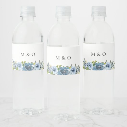 Dusty Blue Yellow Botanical Wedding Waterfles Etiket (Flessen)