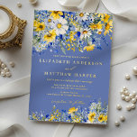 Dusty Blue Yellow Daisy Wildflowers Boho Wedding Folie Uitnodiging<br><div class="desc">Bohemian romantic watercolor wildflowers design in cobalt and dusty blue with sunny bright yellows and whites. This wildflower watercolor design is perfectly suited for Spring or Summer weddings with a Semi-Formal to Casual-Chic vibe, ideal for Garden, Bohemian Chic, or Rustic settings that emphasize joyful, natural elegance and an atmosphere reminiscent...</div>