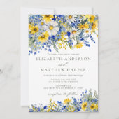 Dusty Blue Yellow Daisy Wildflowers Boho Wedding Kaart (Voorkant)