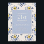 Dusty Blue Yellow Flowers White 21st Birthday Kaart<br><div class="desc">Stomme en stoffige blauwe en gele,  met de hand getekende bloemen op de uitnodiging voor vrouwen op de 21ste verjaardag. Ideaal voor lente- of zomerfeesten.</div>