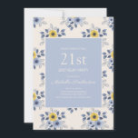 Dusty Blue Yellow Flowers White 21st Birthday Kaart<br><div class="desc">Stomme en stoffige blauwe en gele,  met de hand getekende bloemen op de uitnodiging voor vrouwen op de 21ste verjaardag. Ideaal voor lente- of zomerfeesten.</div>