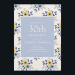 Dusty Blue Yellow Flowers White 30th Birthday Kaart<br><div class="desc">Stomme en stoffige blauwe en gele,  met de hand getekende bloemen op de uitnodiging voor vrouwen op de 30e verjaardag. Ideaal voor lente- of zomerfeesten.</div>