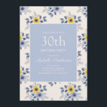 Dusty Blue Yellow Flowers White 30th Birthday Kaart<br><div class="desc">Stomme en stoffige blauwe en gele,  met de hand getekende bloemen op de uitnodiging voor vrouwen op de 30e verjaardag. Ideaal voor lente- of zomerfeesten.</div>
