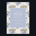 Dusty Blue Yellow Flowers White 60th Birthday Kaart<br><div class="desc">Stomme en vrouwelijke stoffige blauwe en gele bloemen op de uitnodiging van het witte 60e verjaardagsfeest voor vrouwen.</div>