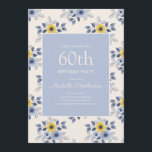 Dusty Blue Yellow Flowers White 60th Birthday Kaart<br><div class="desc">Stomme en vrouwelijke stoffige blauwe en gele bloemen op de uitnodiging van het witte 60e verjaardagsfeest voor vrouwen.</div>