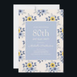 Dusty Blue Yellow Flowers White 80th Birthday Kaart<br><div class="desc">Stomme en vrouwelijke stoffige blauwe en gele bloemen op de uitnodiging van het witte 80e verjaardagsfeest voor vrouwen.</div>