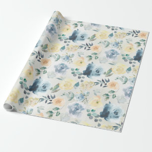 Dusty Blue & Yellow Peony Eucalyptus Floral Garden Cadeaupapier
