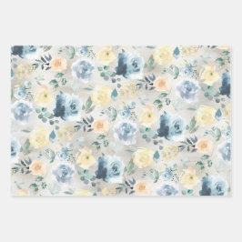 Dusty Blue & Yellow Peony Eucalyptus Floral Garden Inpakpapier Vel
