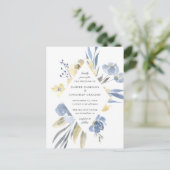 Dusty Blue & Yellow Waterverf Floral Wedding Uitnodiging Briefkaart (Staand voorkant)