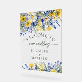 Dusty Blue & Yellow Waterverf Wildflower Welkom Acryl Bord (Hoek)