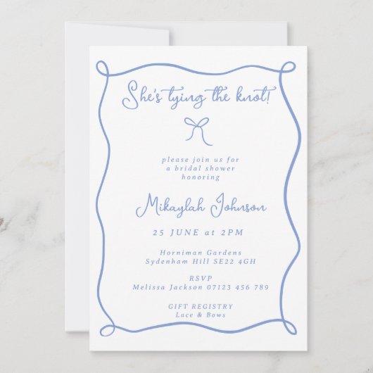 Dusty Blue Ze is Tying the Knot Bow Vrijgezellenfe Kaart (Voorkant)