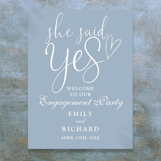 Dusty Blue Ze zei ja Verloving welkom teken Poster