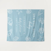 Dusty Blue Zee You Soon Beach Baby shower Achtergr Wandkleed (Voorkant (horizontaal))