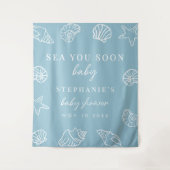 Dusty Blue Zee You Soon Beach Baby shower Achtergr Wandkleed (Voorkant)