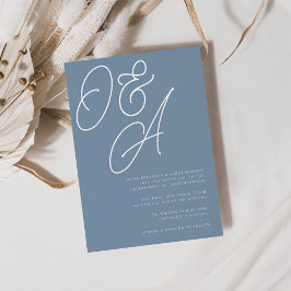 Dusty Blue | Zilver Script Monogram Weddenschap Folie Uitnodiging